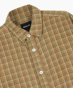 Howlin Afterthoughts Shirt - Brushed Japanese Cotton Check Camel New