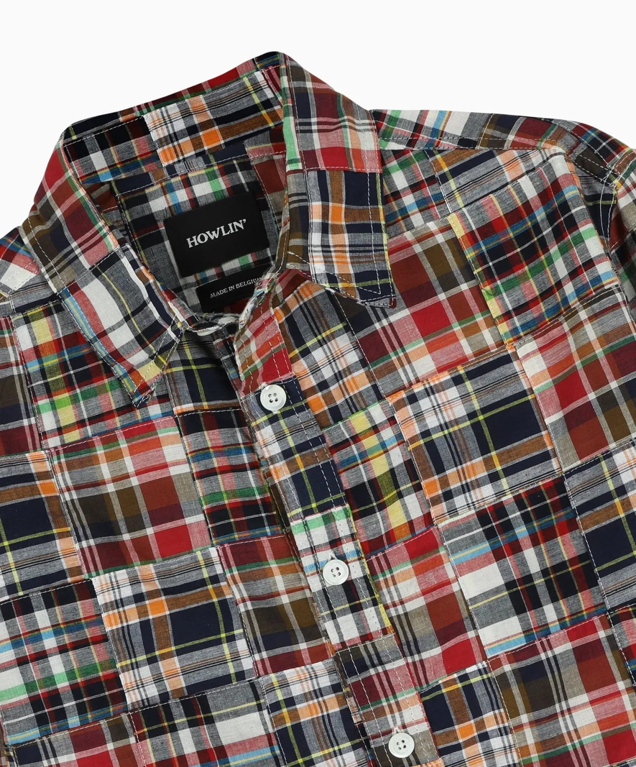 Howlin Afterthoughts Shirt - Multi Madras Patchwork Hot