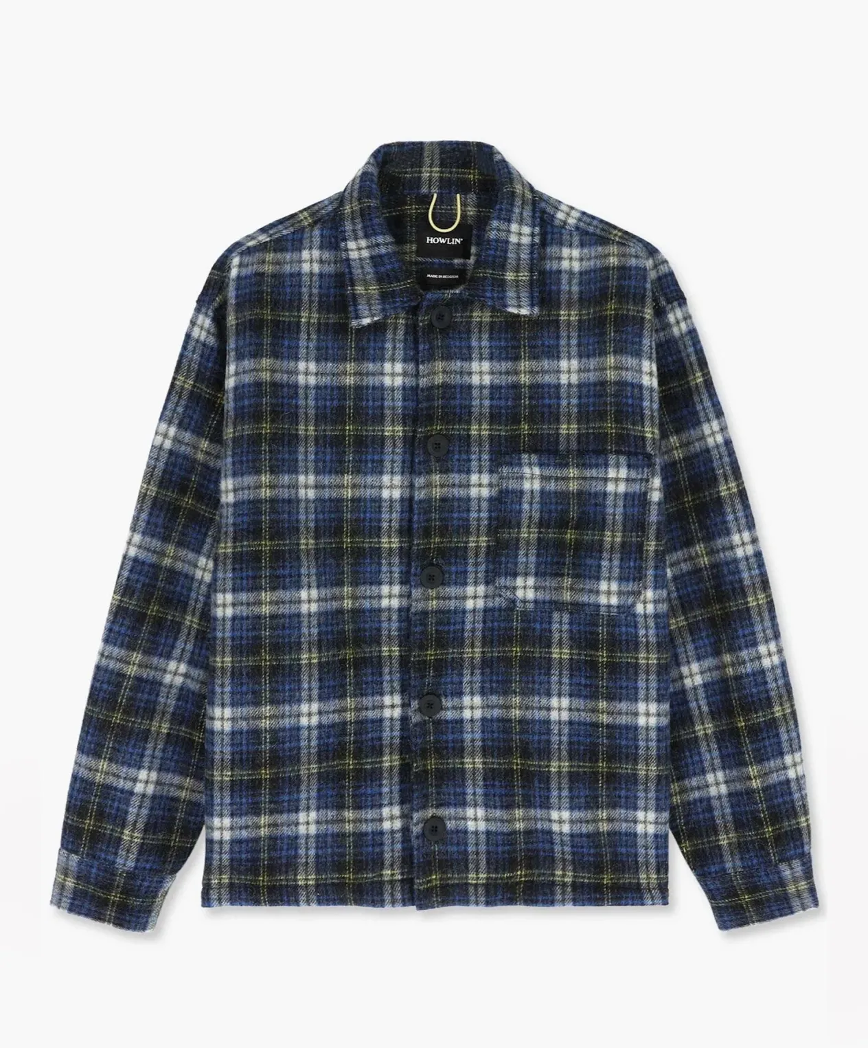 Howlin Boxy Freedom Shirt - Brushed Japanese Wool Check Blue Mix Online