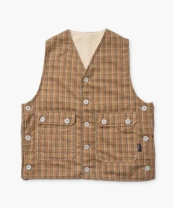 Howlin Cosmic Vest - Brushed Japanese Cotton Check Camel Fashion