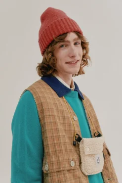 Howlin Cosmic Vest - Brushed Japanese Cotton Check Camel Fashion