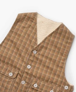 Howlin Cosmic Vest - Brushed Japanese Cotton Check Camel Fashion