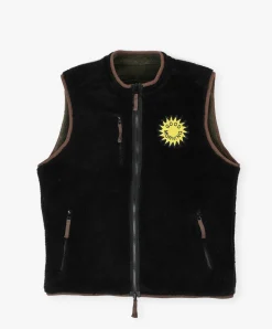 Good Morning Tapes Reversible Polar Fleece Zip Vest - Moss / Acid Black New