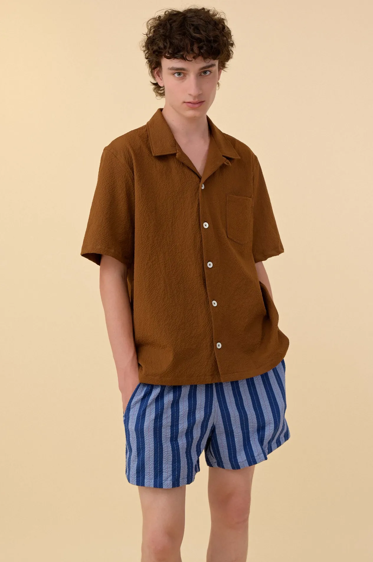 Howlin Smiling Shorts - Blue Stripes Seersucker New