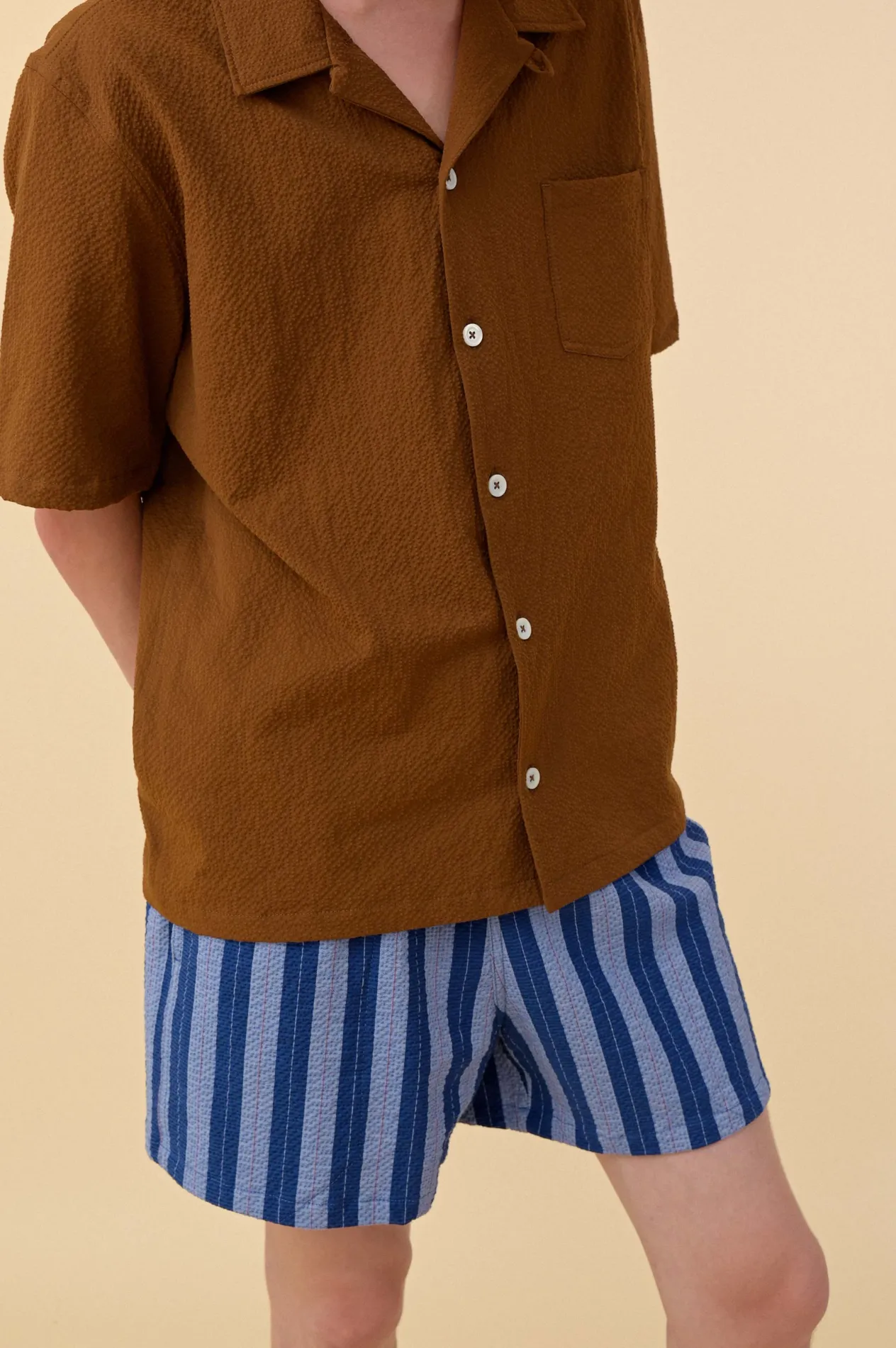 Howlin Smiling Shorts - Blue Stripes Seersucker New